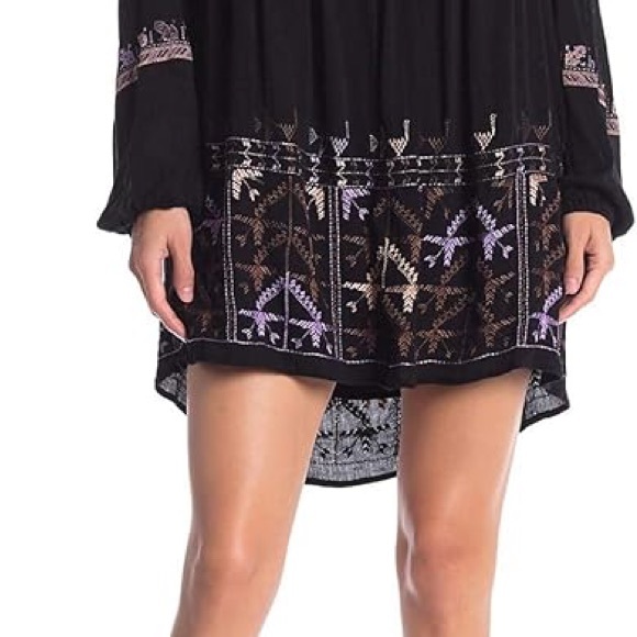 Free People Rhiannon Black Purple Boho Embroidered Dress - Sz Medium EUC - Picture 8 of 9